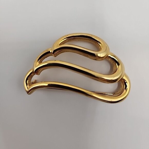 Vintage Gold Tone Swirl Abstract Art Brooch Pin Jewelry - Picture 1 of 3